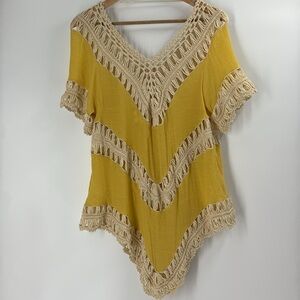 Umgee bohemian lacy crochet tunic cotton  blend relaxed fit